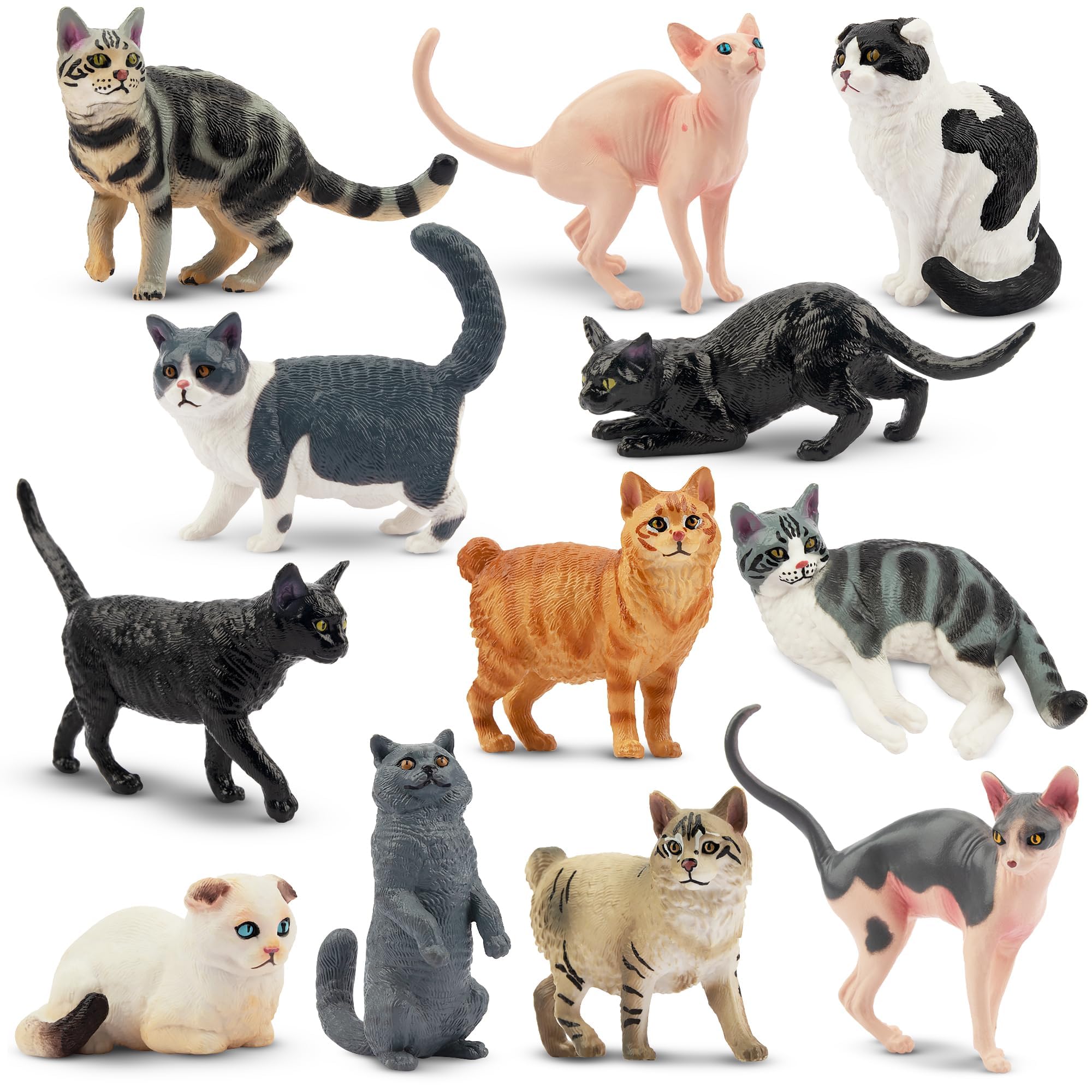 EYSCOTA 12PCS Cat Figurines, Plastic Cat Figures Realistic Kitten